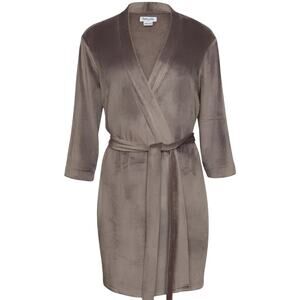 NWT Splendid Gray Velour Tie Close Robe Knee Length Soft Knit Fleece 1X/3X